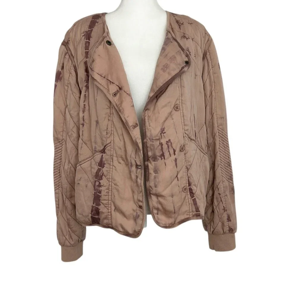 Marrakech Anthropologie Soft Quilted Tie Dye Bomber Moto Jacket NWT (M)
